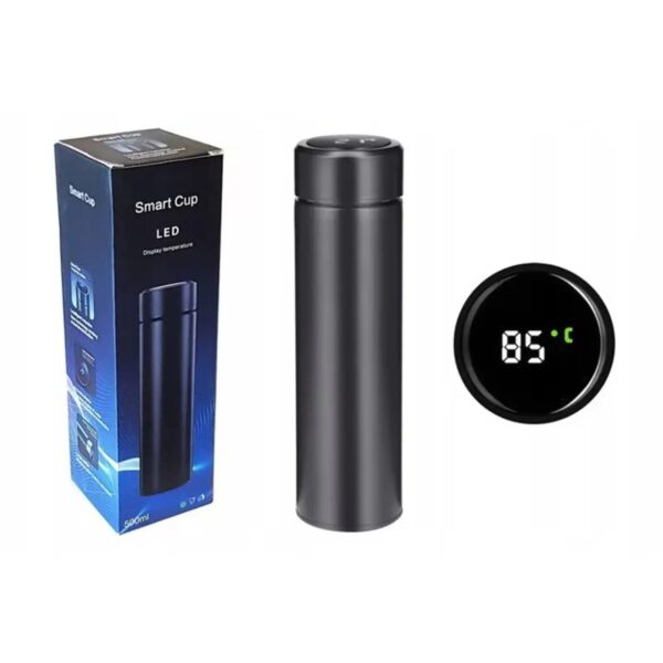 Termos smart cu afisaj led, indicator temperatura, 500 ml, negru